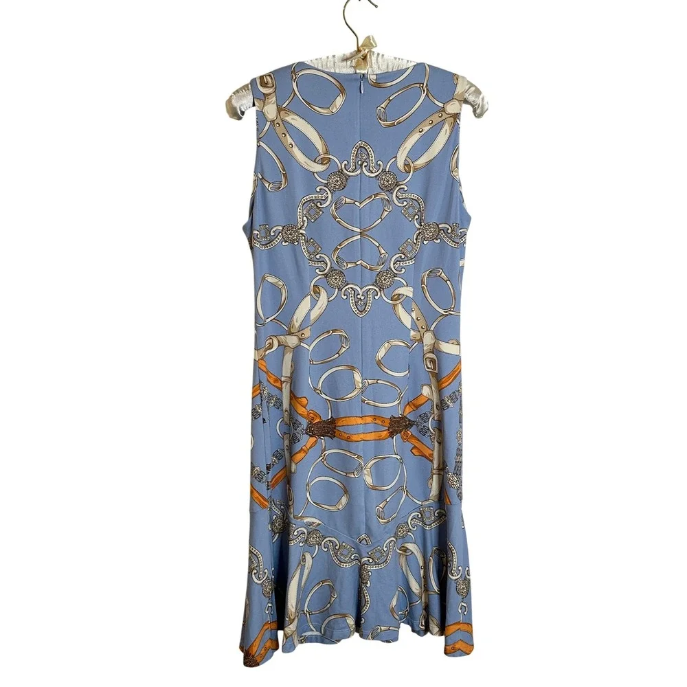 J. McLaughlin Catalina Cloth Sleeveless Dress Size S Blue Equestrian Ruffle Hem - Picture 2 of 8